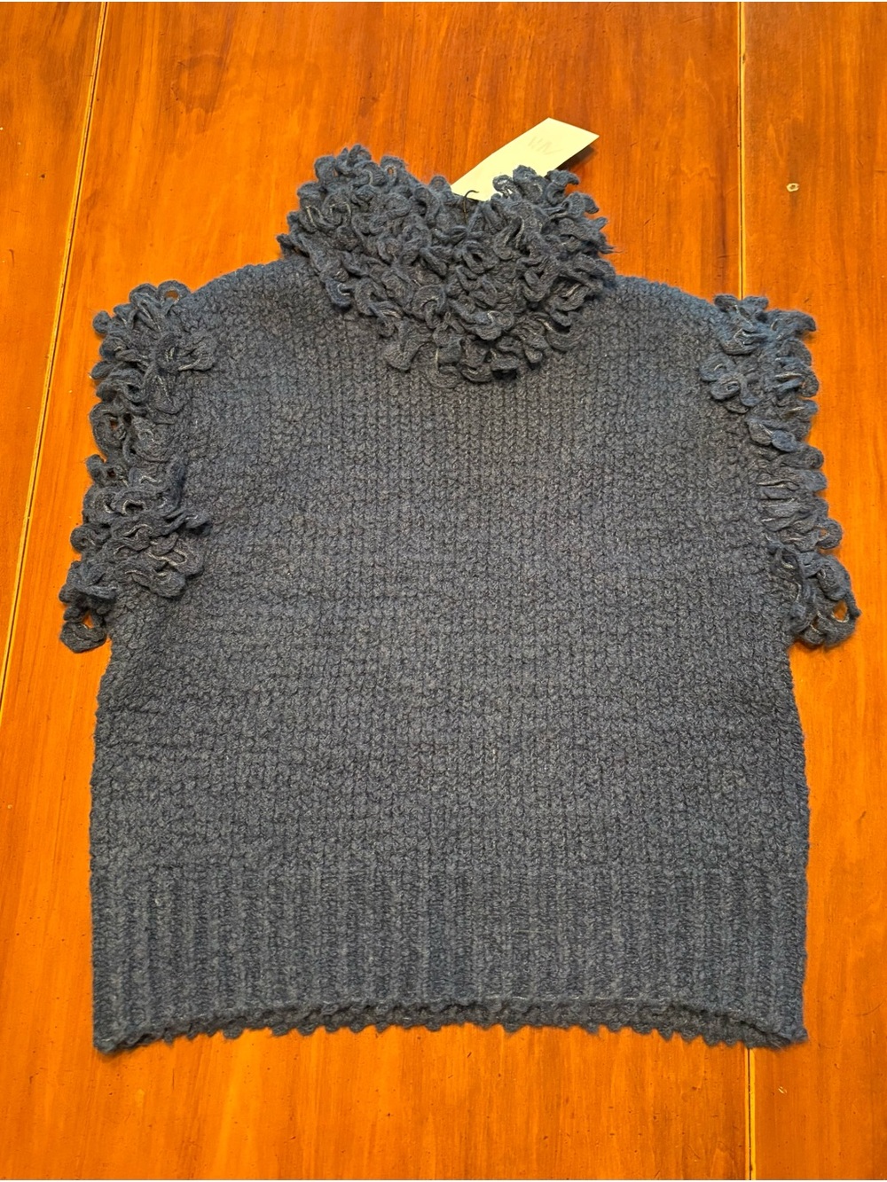 Zara Navy Blue Textured Loop-Trim Turtleneck Sweater